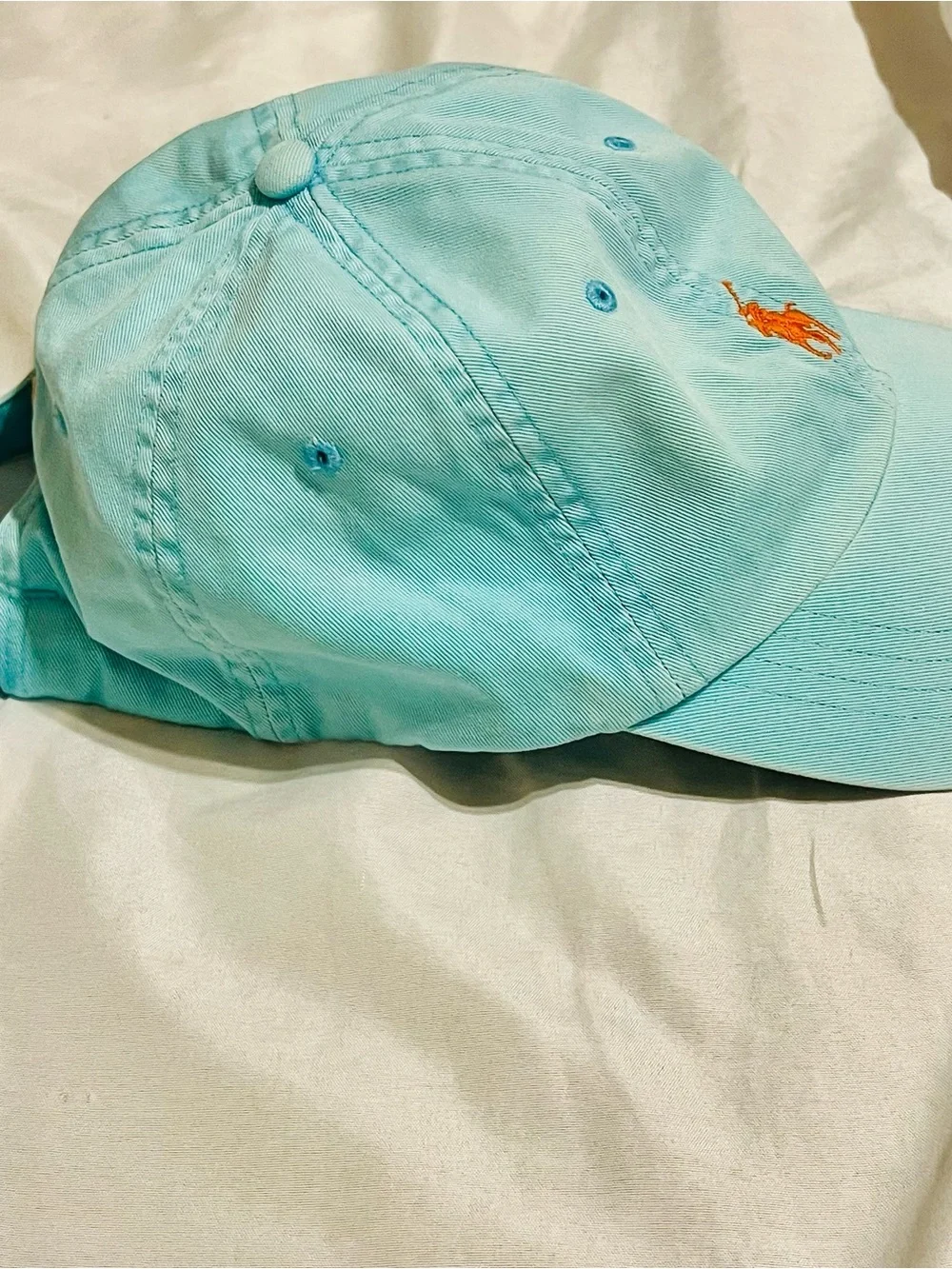 VTG Ralph Lauren  Aqua Baseball Cap with Orange Polo Limited Edition